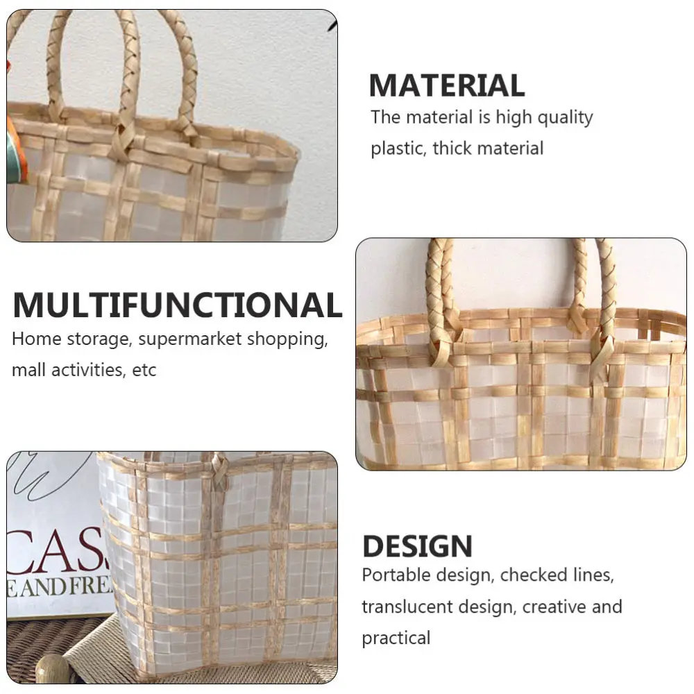 

1Pc Woven Basket Vegetables Shopping Basket Waterproof Beach Bag Handbag