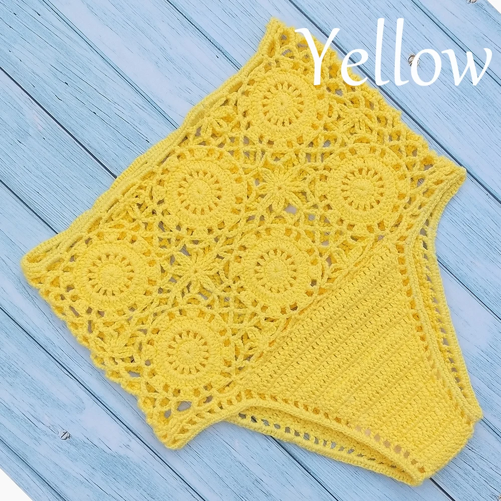 yellow bottom Бикини с высокой талией, женские плавки, Раздельный купальник, шорты,, вязаный крючком купальный костюм, нижнее белье из хлопка, женские плавки - Цвет: yellow bottom