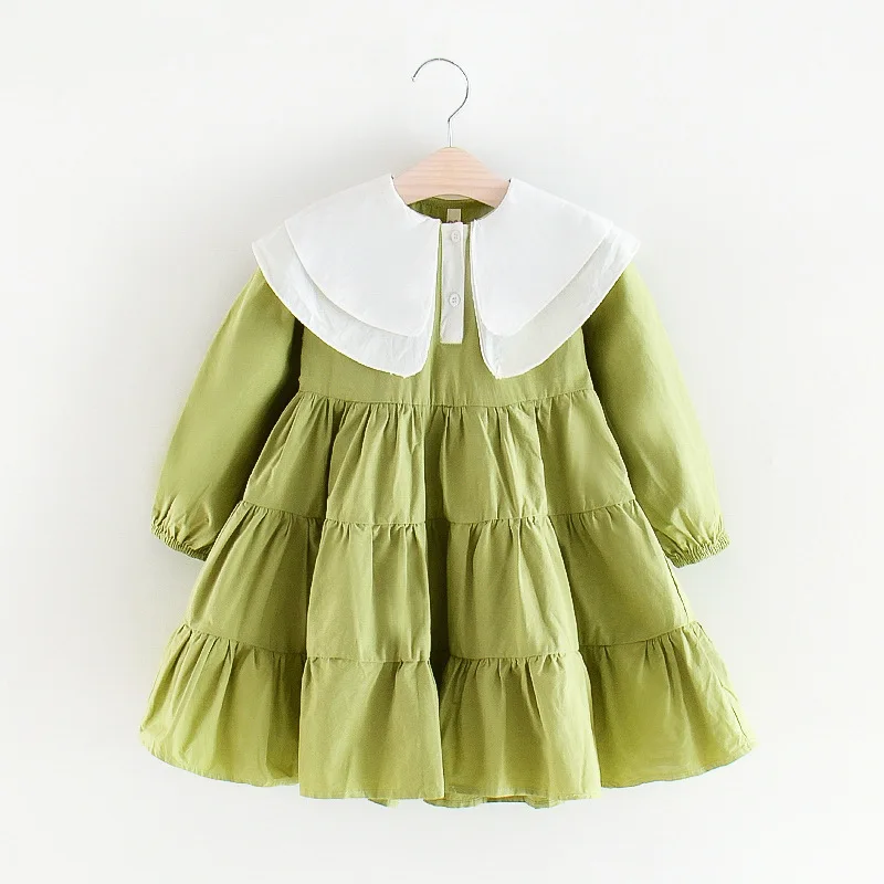 Новейшие Детские платья для девочек осенняя одежда с длинным рукавом однотонное