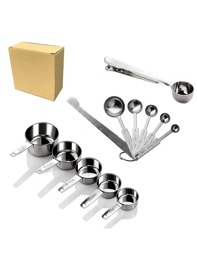 

12 PCS Cup And Spoon Set Professional Measuring Spoons Cups Set Stainless Steel Stackable Tablespoons Measuring Set With Leveler