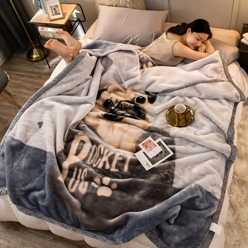 

Winter Warm Raschel Blanket Animal Horse Printed Double Bed Cobertor Double Layer Queen King Size Thick Soft Mink Fur Blankets