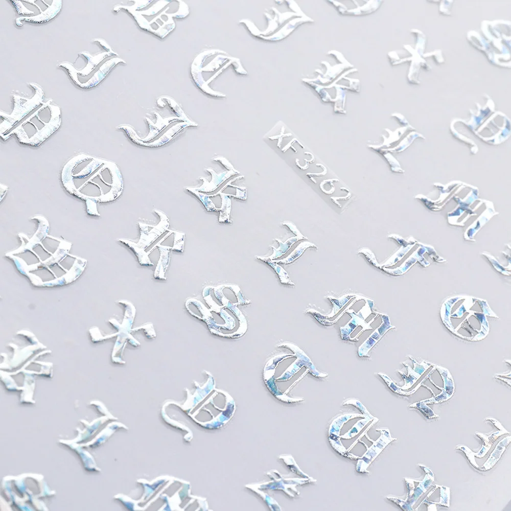 3D лазерный Серебряный Алфавит буквы наклейки для ногтей клейкие лазерные