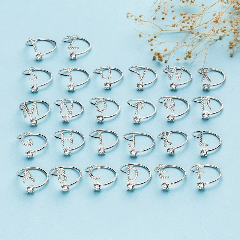 Женское кольцо с 26 буквами алфавита из серебра 925 пробы фианитом|Кольца| |