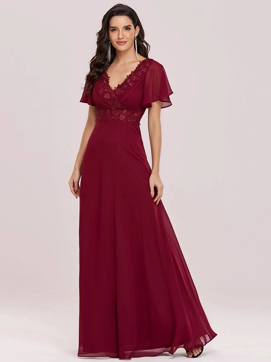 

Fancy Wholesale Bridesmaid Dress with Appliqued V Neck