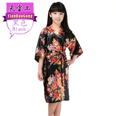 

Girls' Thin Bathrobe Girl Sweet Comfortable Long Satin Silk Floral Printed Robe