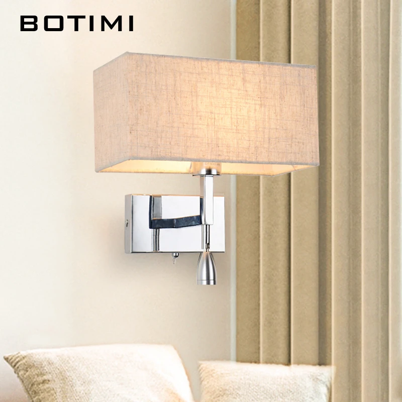 Современный светодиодный настенный светильник BOTIMI лампа с абажуром из ткани для