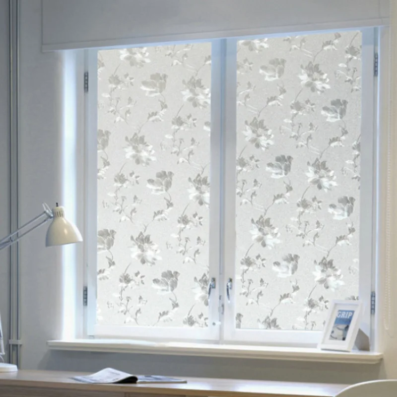 Электростатическая бесклеевая матовая стеклянная пленка с цветочным узором из
