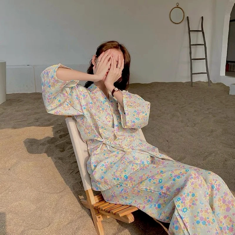 

Kimono Women Sakura Room Wear Japanese Kawaii Pajama 2 Piece Sets Sleepwear Vintage Floral Pijama 2021 Pyjamas Loungewear