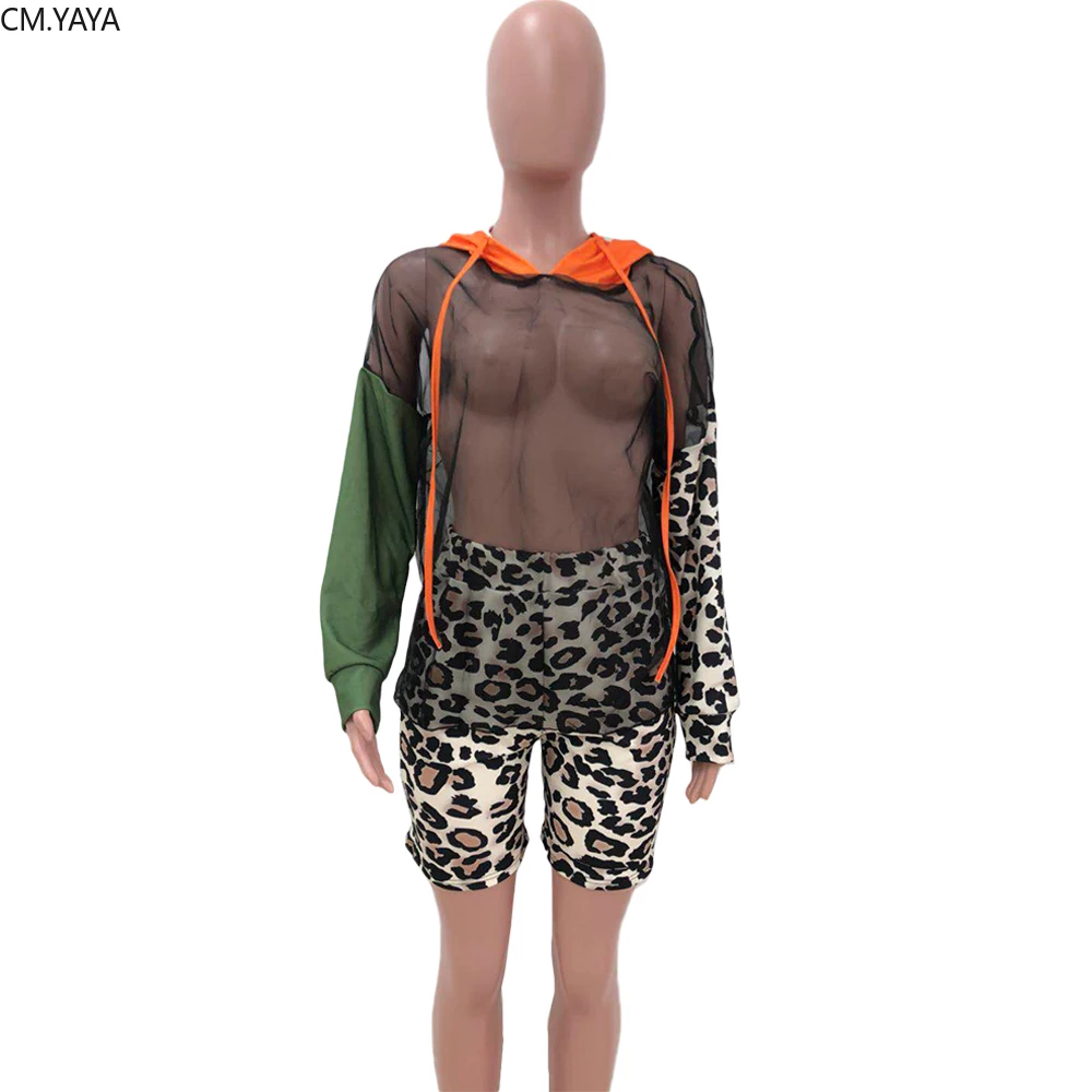 Зимний женский комплект сетчатый прозрачный топ с капюшоном и длинным рукавом