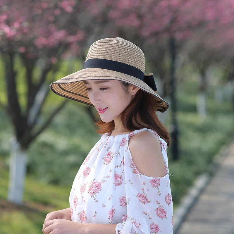 Летние соломенные шляпы с широкими полями большие солнцезащитные для женщин