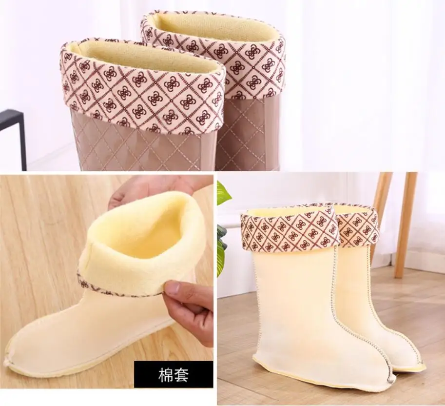 Резиновые сапоги Женская водонепроницаемая обувь женские теплые Нескользящие