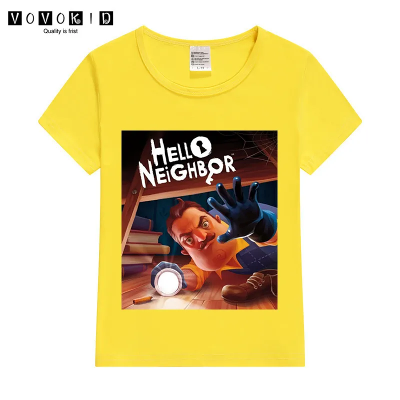 Забавная мультяшная Футболка с принтом Hello Neighbor 0 для маленьких девочек и