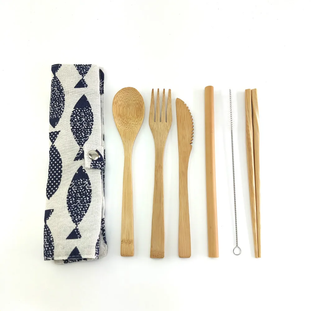 Straw Kitchen Utensil With Cloth Bag Eco-friendly Travel Reusable Portable Bamboo Cutlery Set Spoon Fork Chopsticks | Дом и сад