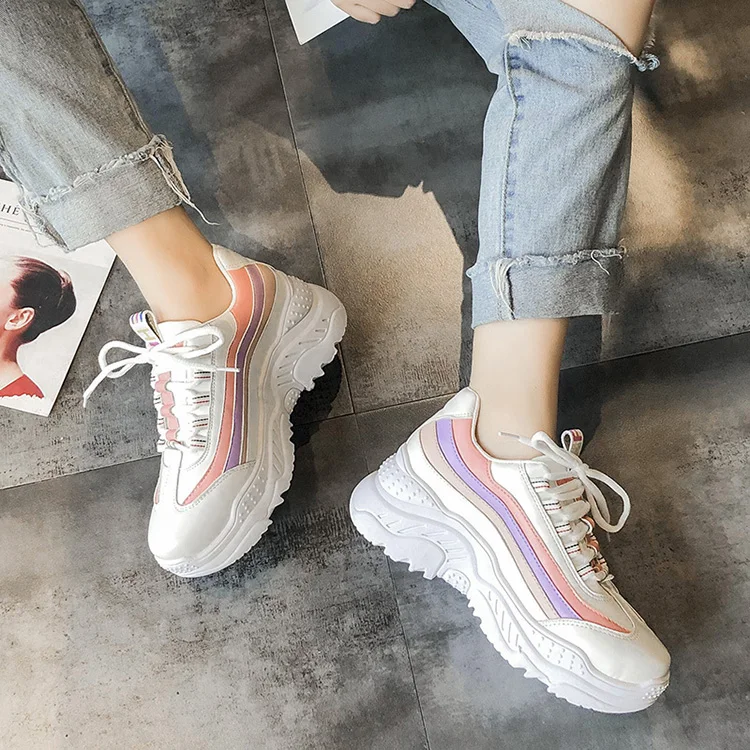 Новинка женская Вулканизированная обувь цветные кроссовки на платформе