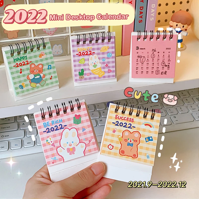 

2022 Kawaii Mini Desk Calendar Plan Notebook Cute Desktop Calendar Cartoon Creative Notepad Girls Cute Bunny Bear Calender