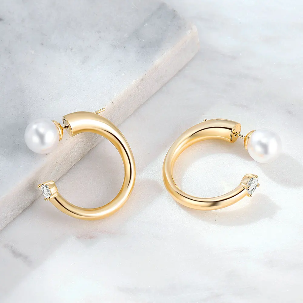 Серьги-кольца Viennios корейские женские круглые серьги-кольца с цирконом и жемчугом