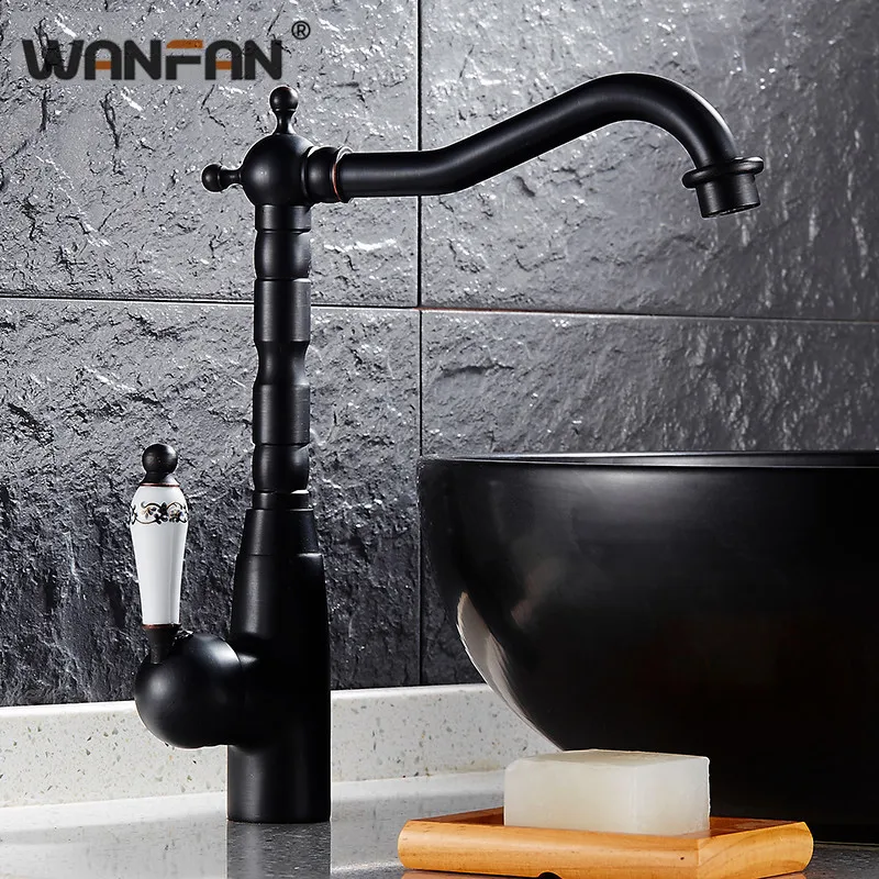 

Basin Faucets Black High Arch Kitchen Sink Taps Ceramic Single Handle Classic ORB Vanity Vessel Lavatory Swivel Crane SY-36R