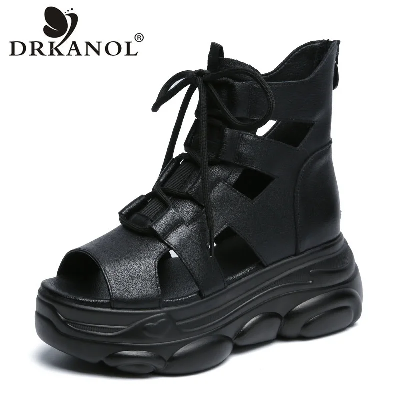 

DRKANOL Fashion Genuine Leather Open Toe Women Sandals 2021 Summer Wedges High Heel Platform Casual Sandals Women Roman Shoes