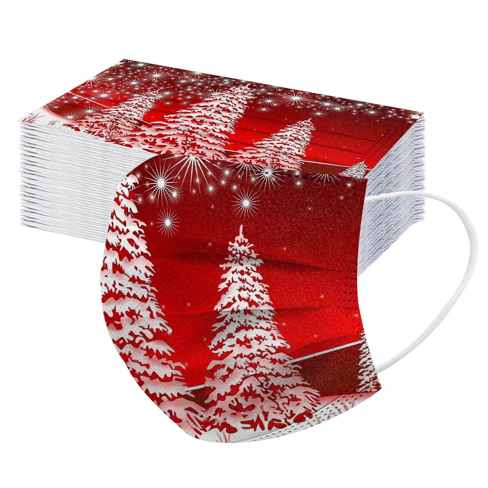 Masque Jetable Noël 50PCS Christmas Mask 3-layer Cubrebocas New Year Disposable Face Adult Mascarillas Quirurgicas Navidad | Красота и