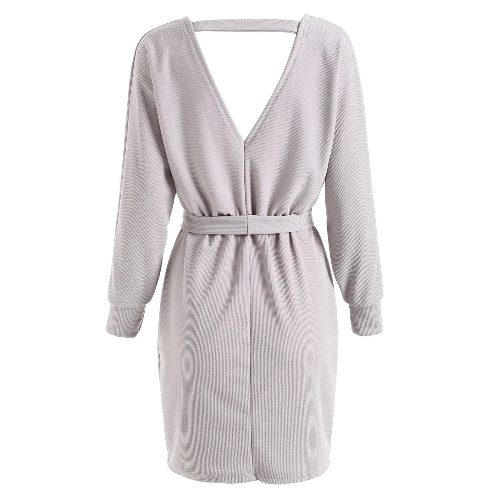 

Women's Fashion Knitted Long Sleeve V-Neck Sexy Hip Wrap Warm Sweater Dress
