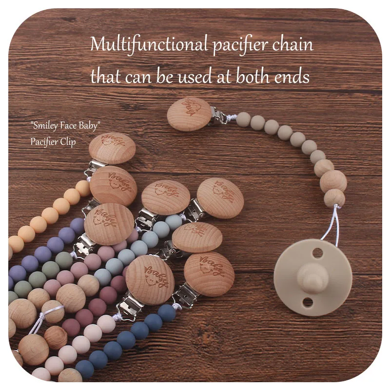 Coskiss-chupete de nombre personalizado del beb&eacute;, Clips de cuentas de haya hechas a mano, cadenas de silicona para chupete, cadena de dentici&oacute;n para ni&ntilde;os peque&ntilde;os-3