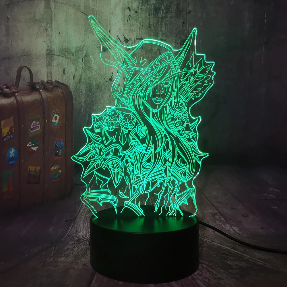 Игры World of Warcraft Сильвана в стиле Windrunner 3D Иллюзия светодиодный Ночной светильник