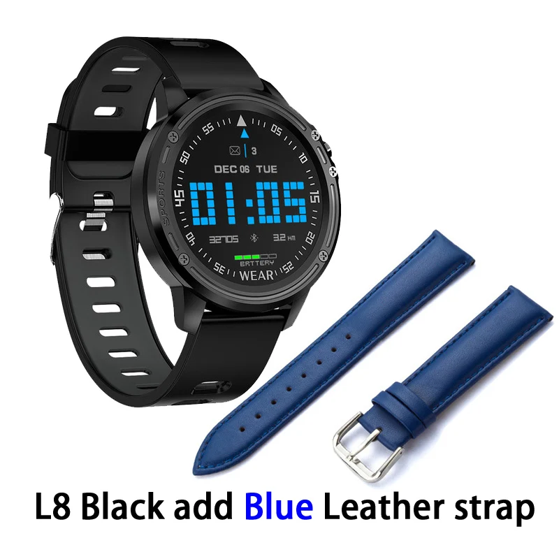 B add Blue Leather Смарт-часы L8 IP68 Водонепроницаемые Смарт-часы спортивные фитнес-трекер мужские Смарт-часы с ECG PPG Пульс артериального давления PK L5 KW10 - Цвет: B add Blue Leather