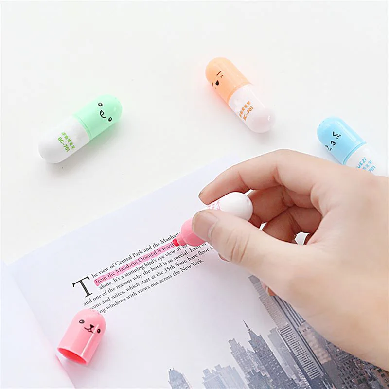 6pcs Cute Mini Smiling Face Pill Highlighter Lovely Cartoon Painting Pen Marking Pens Kawaii Stationery School Office Supplies|Маркеры| |