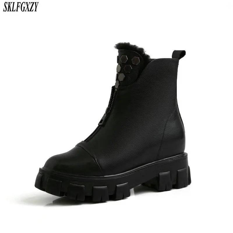 Женская обувь из натуральной воловьей кожи на плоской подошве теплая шерстяная