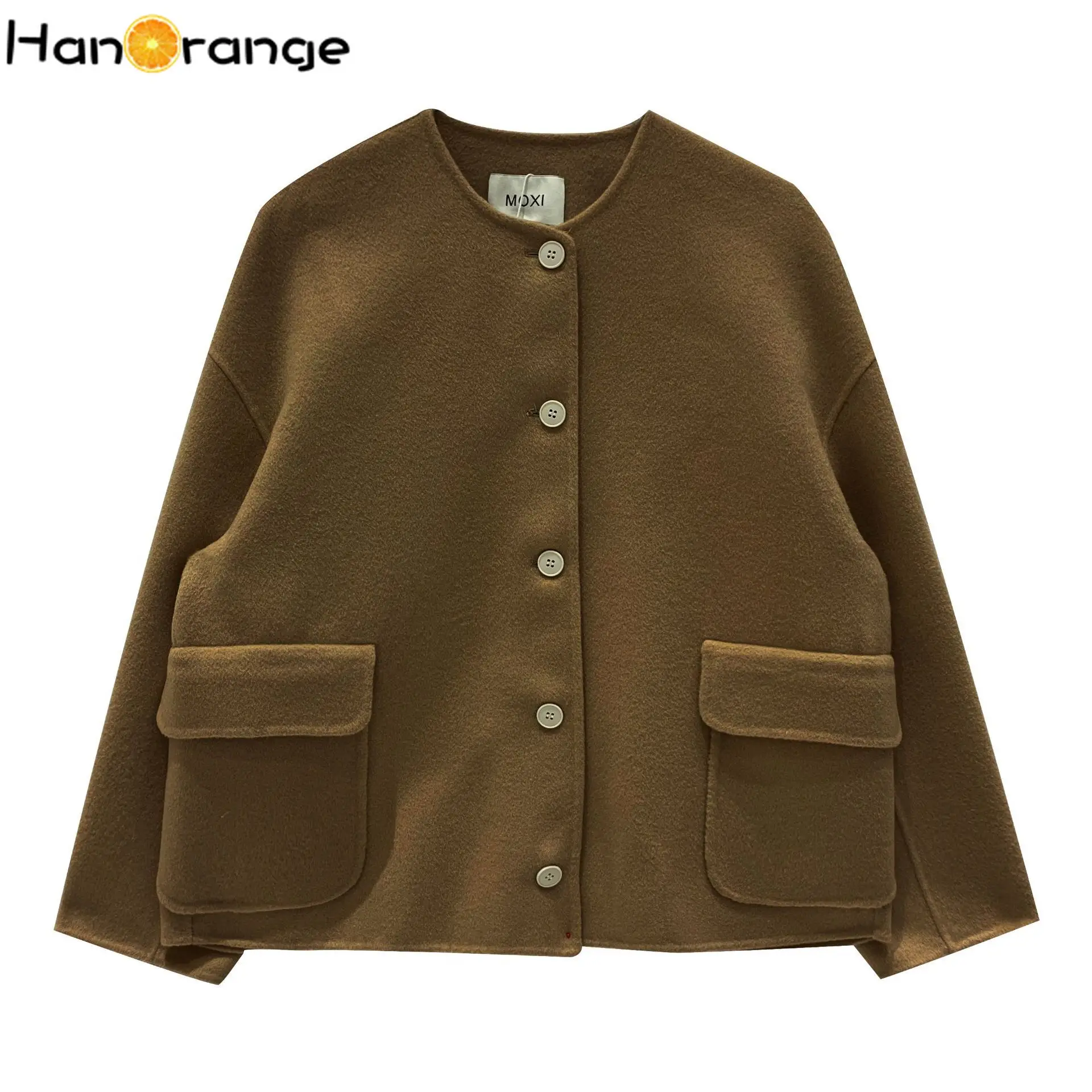 

HanOrange Women Double-sided Cashmere Coat Short 2021 Autumn Winter Wool Coat