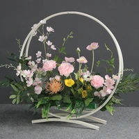 wedding props wrought iron flower basket wedding road lead metal circle silk flower art stand t stage window event decoration