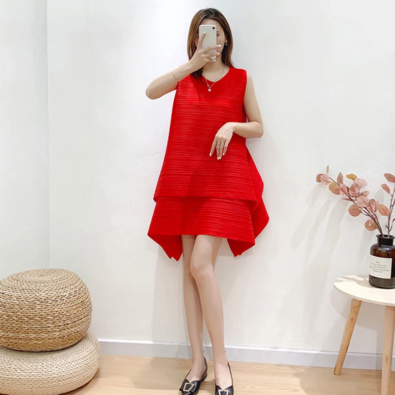 

Summer Fashion Ladies Casual Loose Pleated Evening Dress Fake Two-piece Female Dress Fashion Loose Large Size Pleated Dress