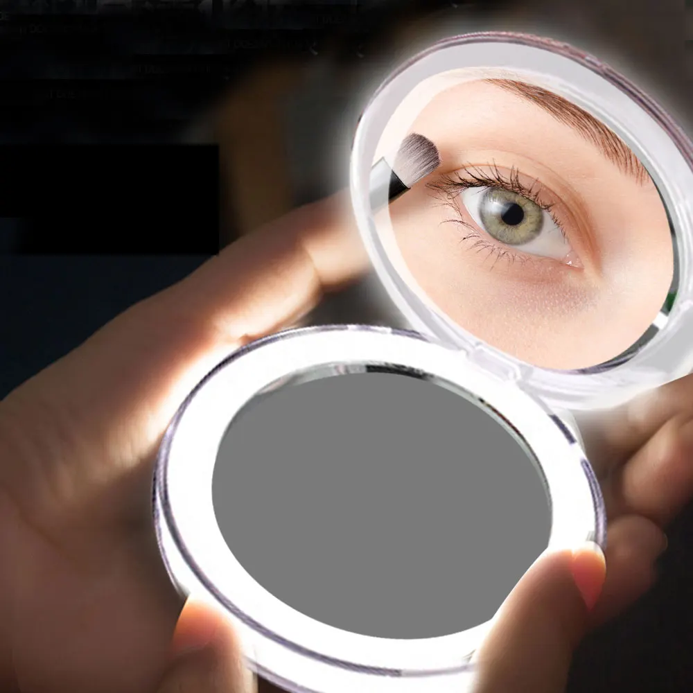 Компактное карманное зеркало для макияжа со светодиодсветильник кой складное