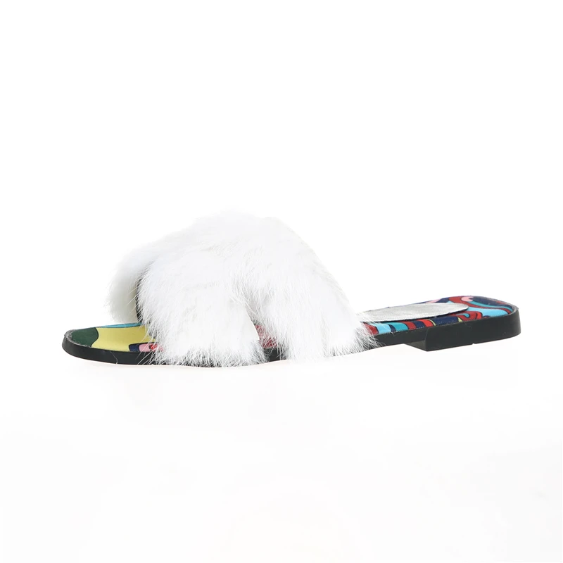 2019 г. модные женские меховые тапочки обувь из полихроматического материала