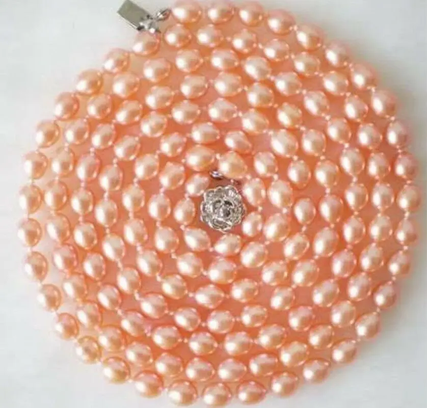 

Beautiful! Charming pink cultured pearl necklace 48"