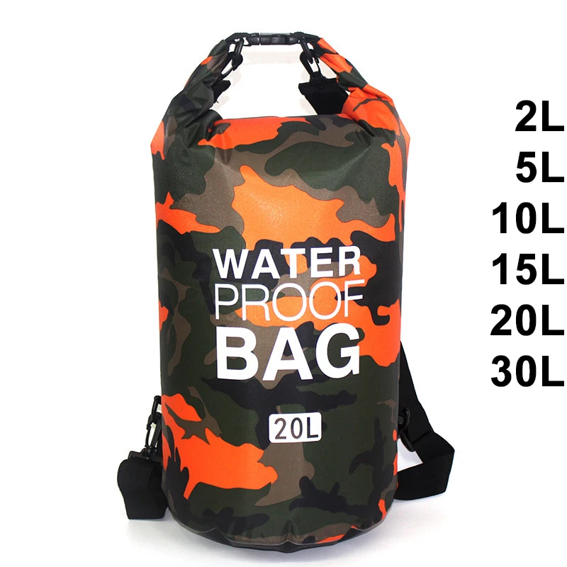 Водонепроницаемая сумка для плавания, 30 л, камуфляжный мешок для плавания, рыбалки, катания на лодке, каякинга, сумка для рафтинга, 2л, 5л, 10л, 15л, XAZ9
