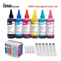 inkarena 6%c3%97100ml bottle dye ink t0821 refillable printer ink cartridge for epson stylus photo t50 r290 r295 r390 rx590 rx610