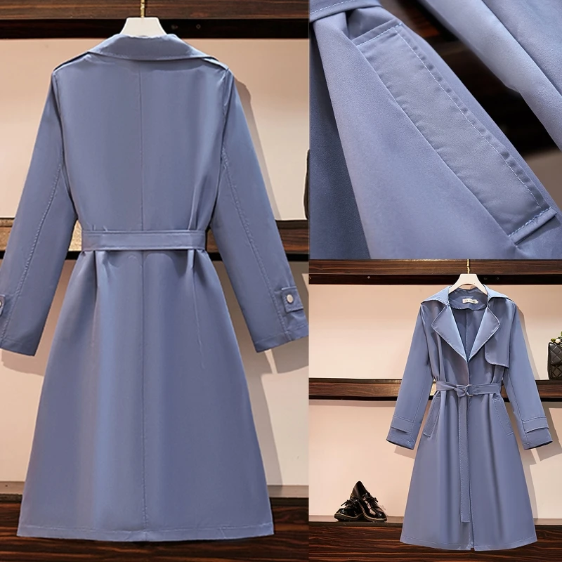 

Autumn Slim Mid Length Coat Women Belted Trench Coat with Pockets Female Casual Solid Color Lapel Collar Office Outerwear