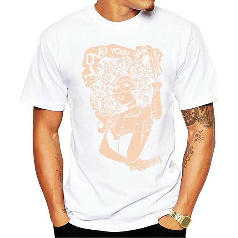 

Vintage Love Your Hair Hairdresser Mens T Shirt Four Seasons Casual Lycra Streetwear Graphictops Tees Retro O-Neck SHORT