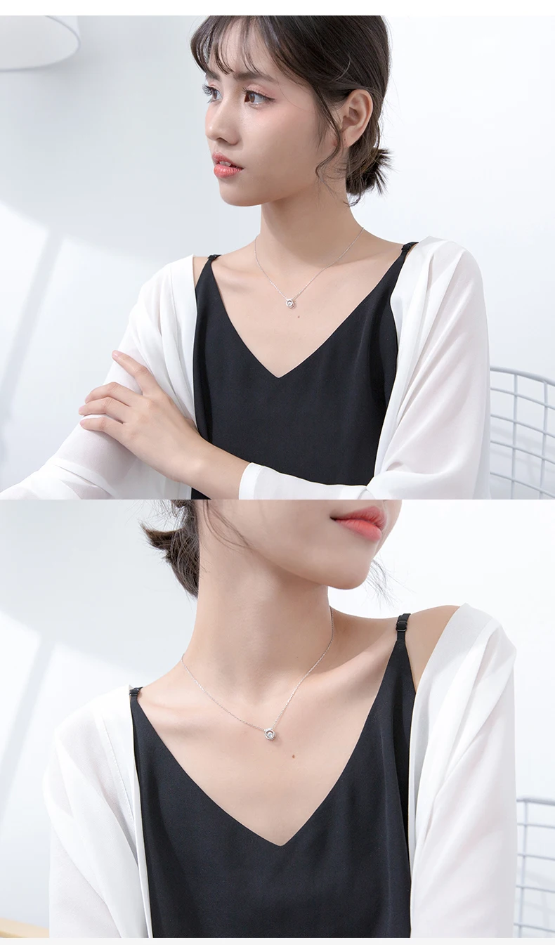 Modian Exquisite Swing Clear CZ Round Classic Sparkling Jewelry Fashion 925 Sterling Silver Wedding Necklace Pendant For Women