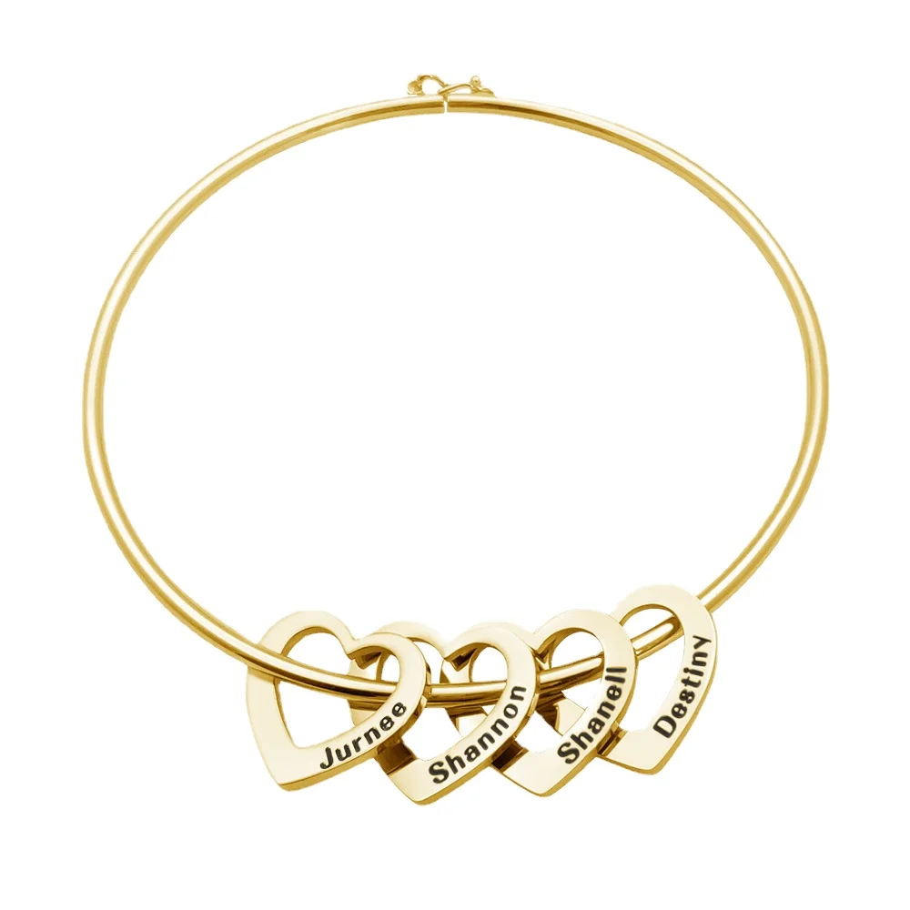 

Personalized Engraved Name Heart Bracelets Fashion Custom Stainless Steel Family Names Letters Love Bangles with Charms Jewelery