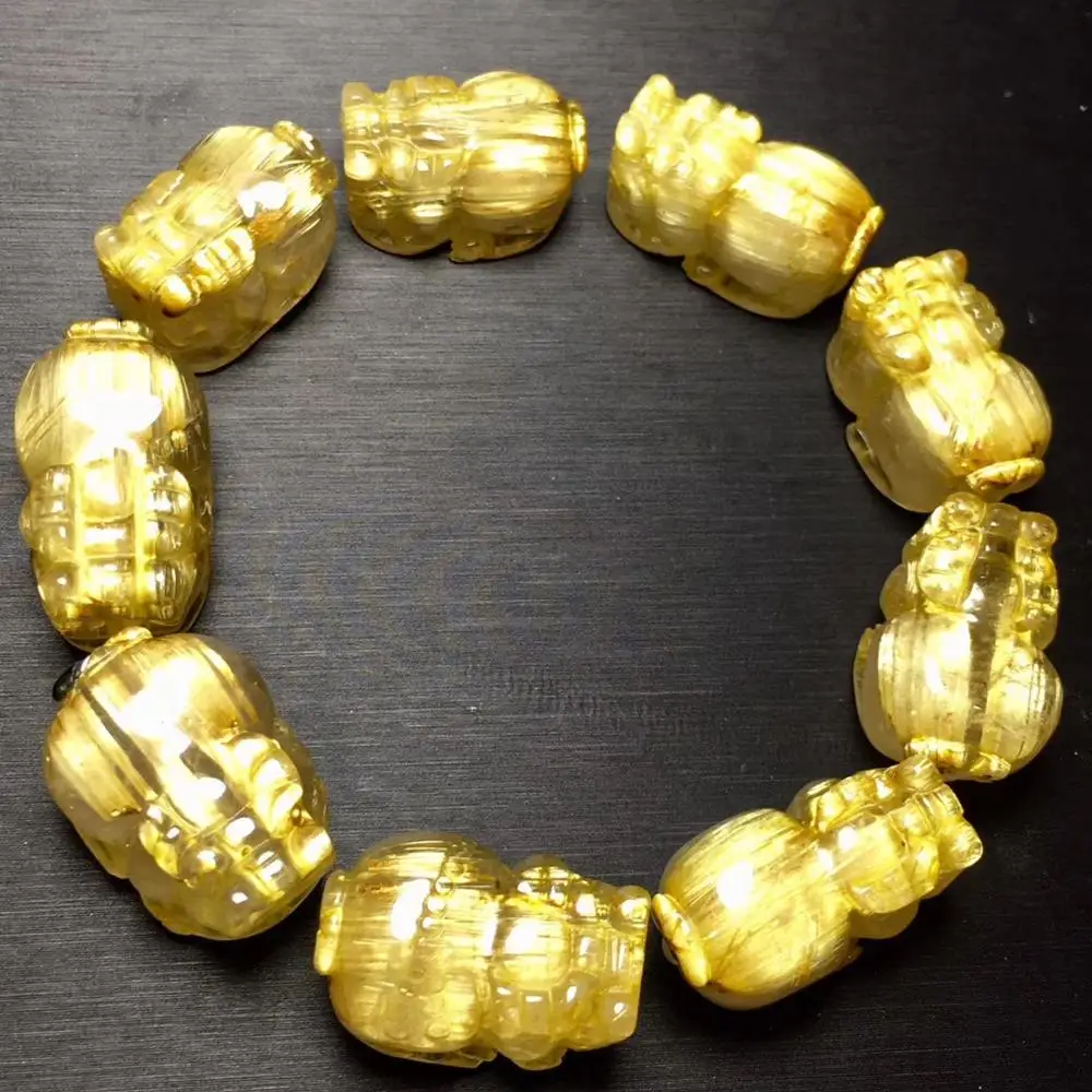 Preise Zertifikat Natürliche Brasilien Gold Rutilated Titan Pi Xiu Armband Für Frau Mann Stretch Kristall 21x14mm Perlen Schmuck AAAAA