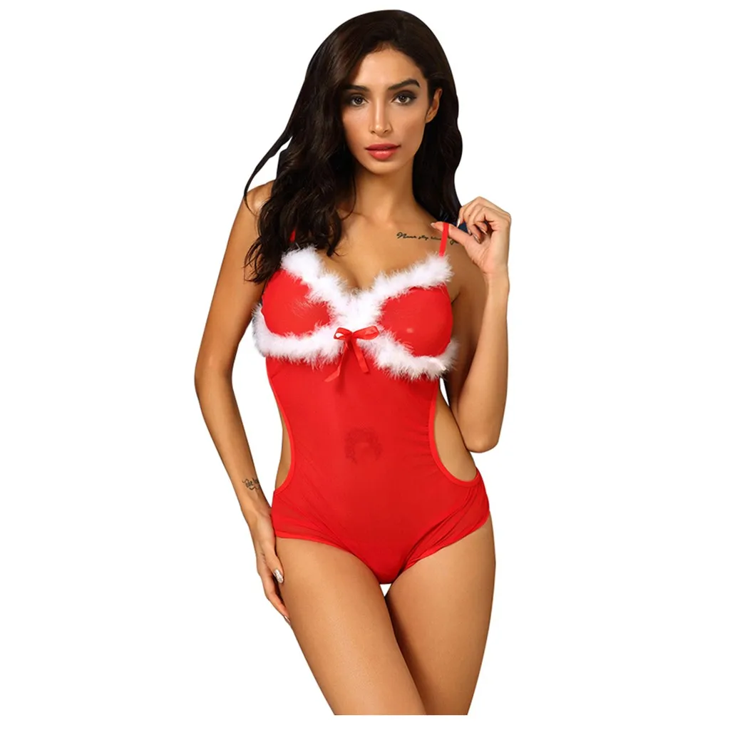 Фото Women Sexy Red 2019 New Christmas Hollow Lingerie Bodysuit Pajamas Underwear Jumpsuit Pyjama Femme Тематическая одежда и Women Sexy Red 2019 New Christmas Hollow Lingerie Bodysuit Pajamas Underwear Jumpsuit Pyjama Femme Тематическая одежда и