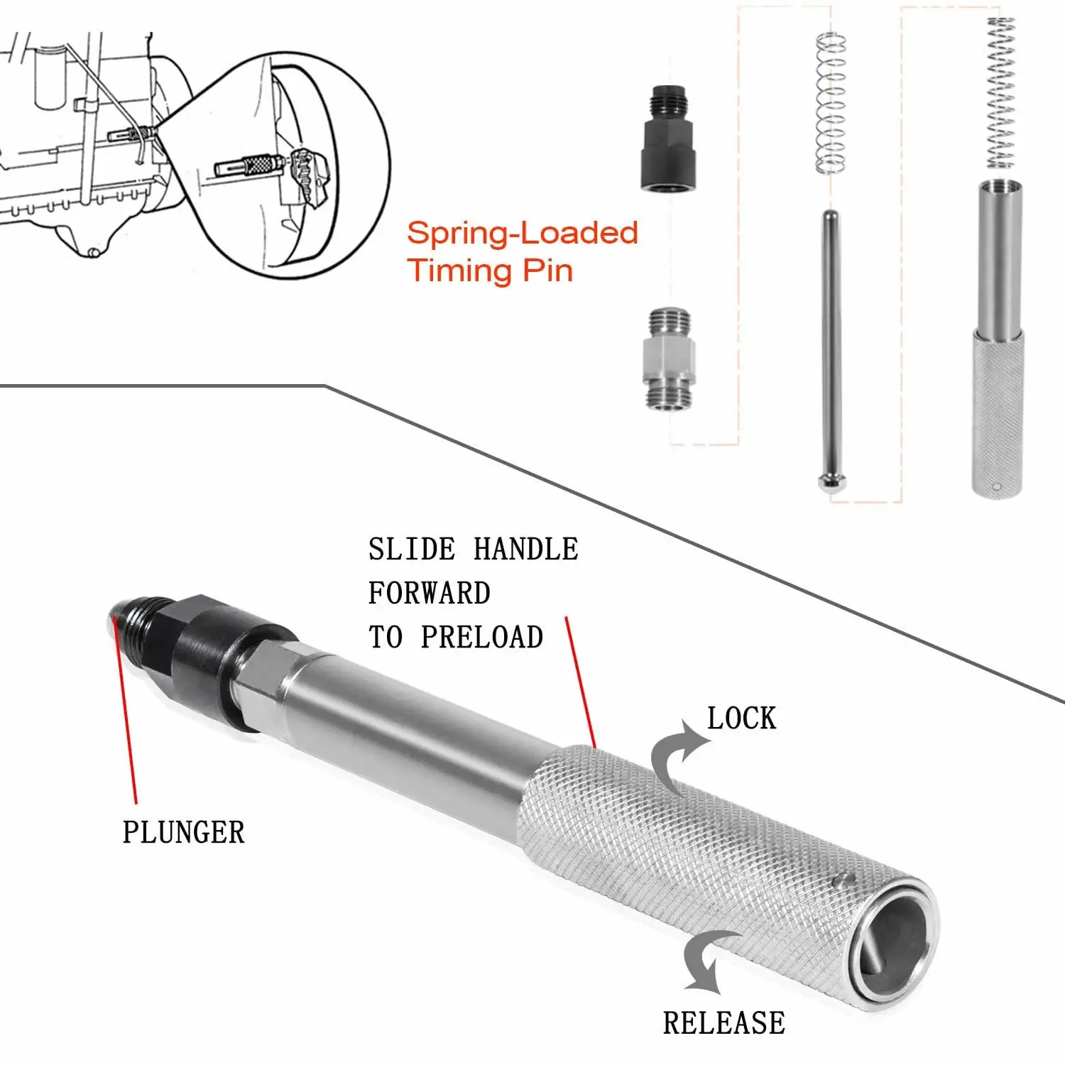 CAT 3406E, C-15, C-16 Timing Lock Pin with Adapter, Injector Height Adjustment Gauge, and Engine Barring Socket 9U-7227 image 4
