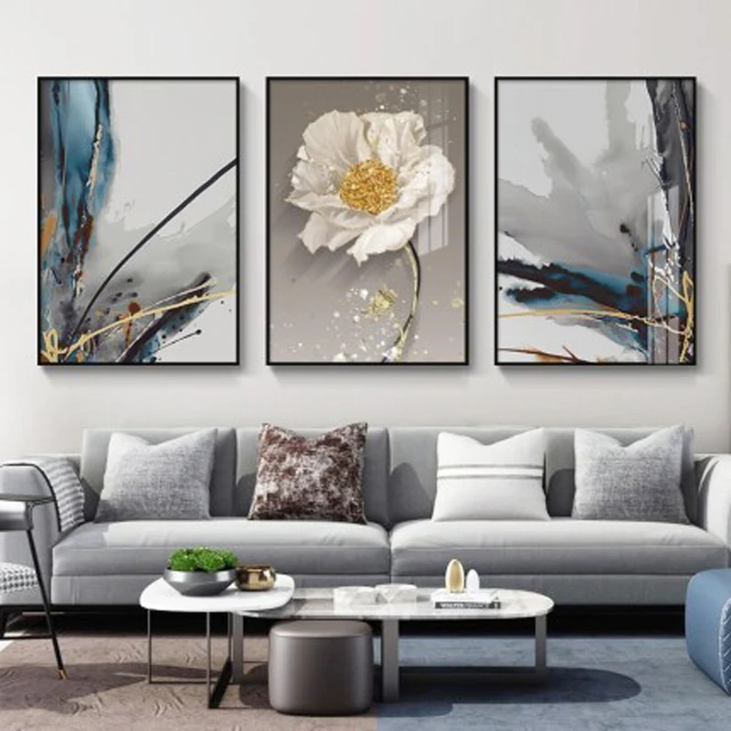 

Scandinavian Modern Minimalism Abstract Canvas Painting Poster Blooming Flowers Botanical Picture Living Room Wall Art Decor