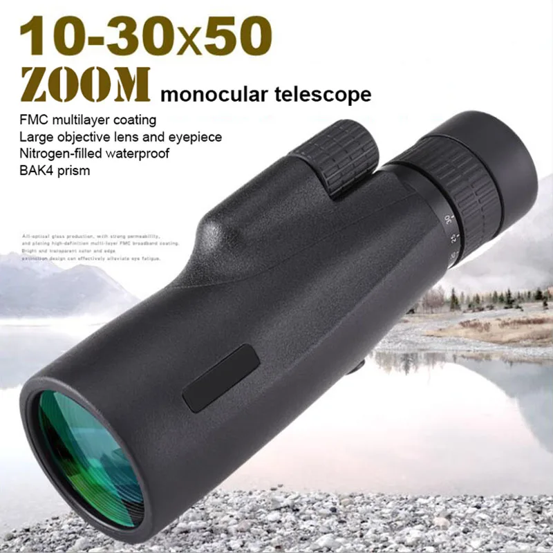 

4k Super Telephoto Zoom Monocular Telescope 10-30 X50 Ow Light Night Vision Waterproof For Smartphones Hunti