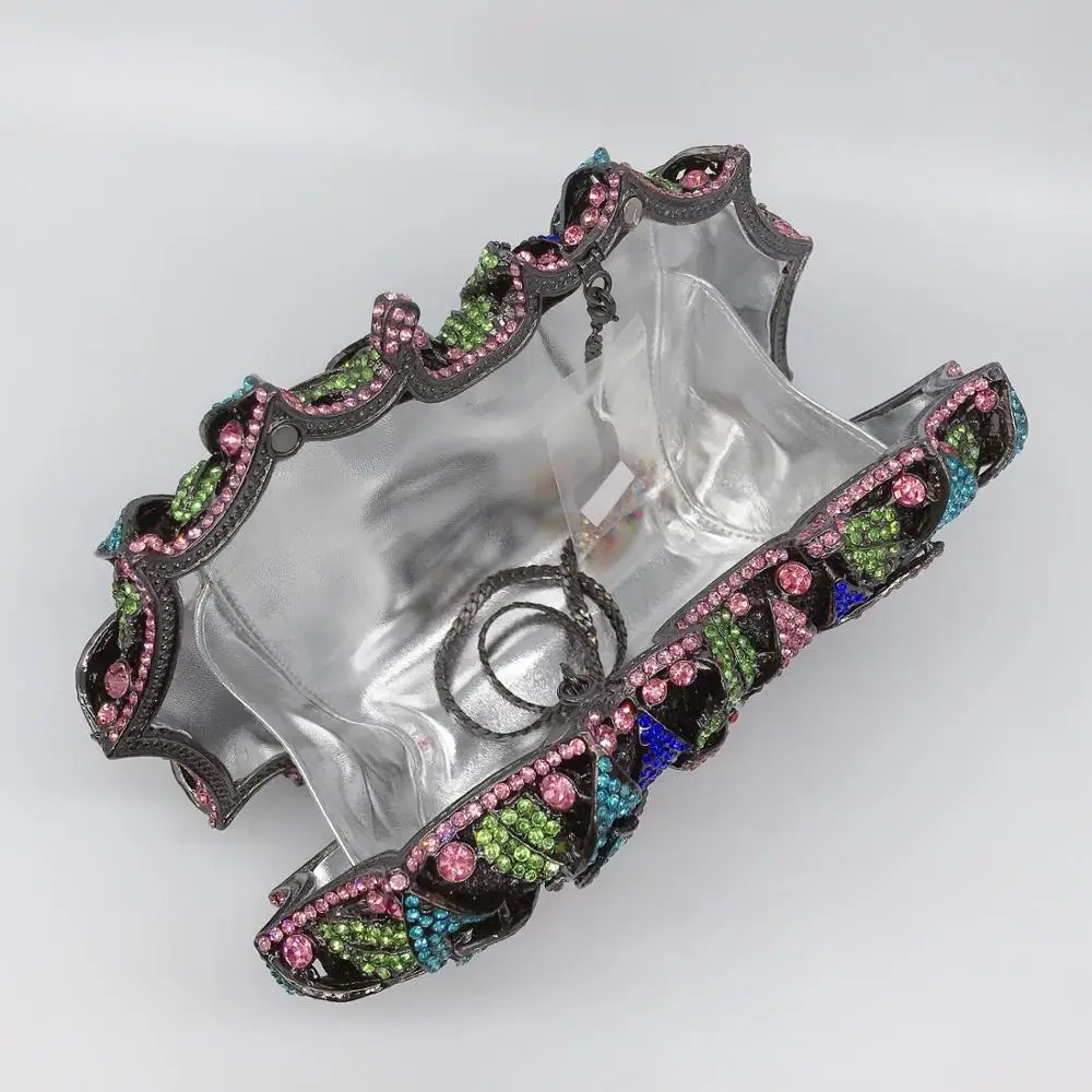 Newest multi color Crystal Diamond Chain Evening Bag Clutch for Women Metal Floral Bridal Shoulder |