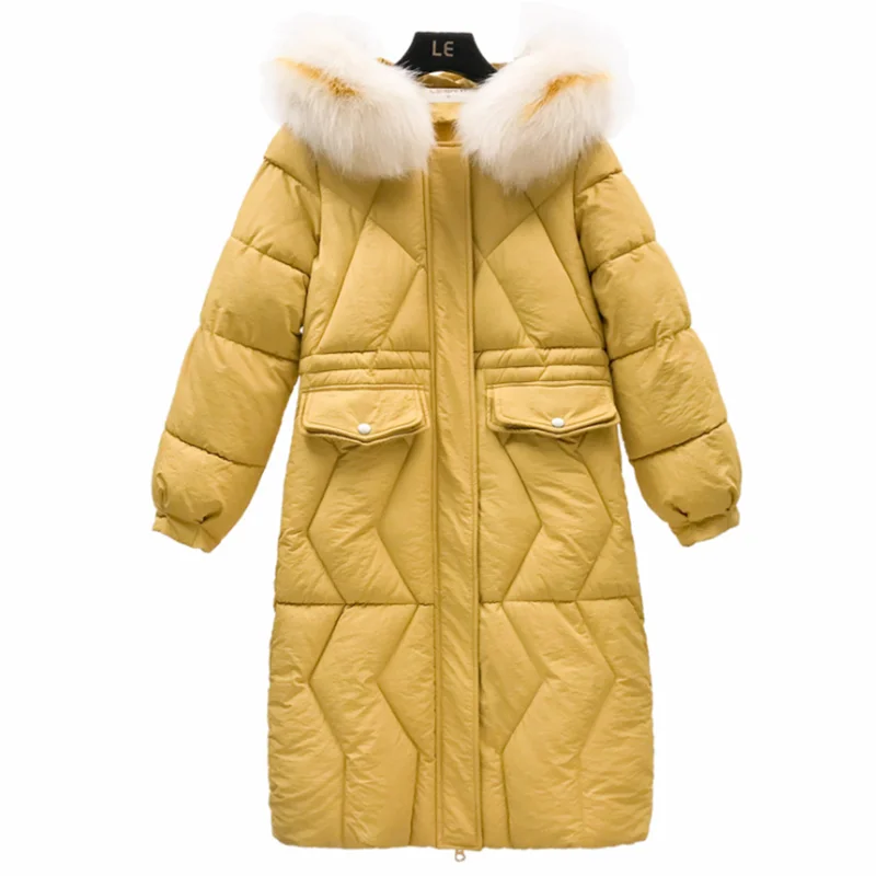 

winter female medium long cotton coats hooded fashion pure color new yellow down jacket women pink thick warm comfortable coats