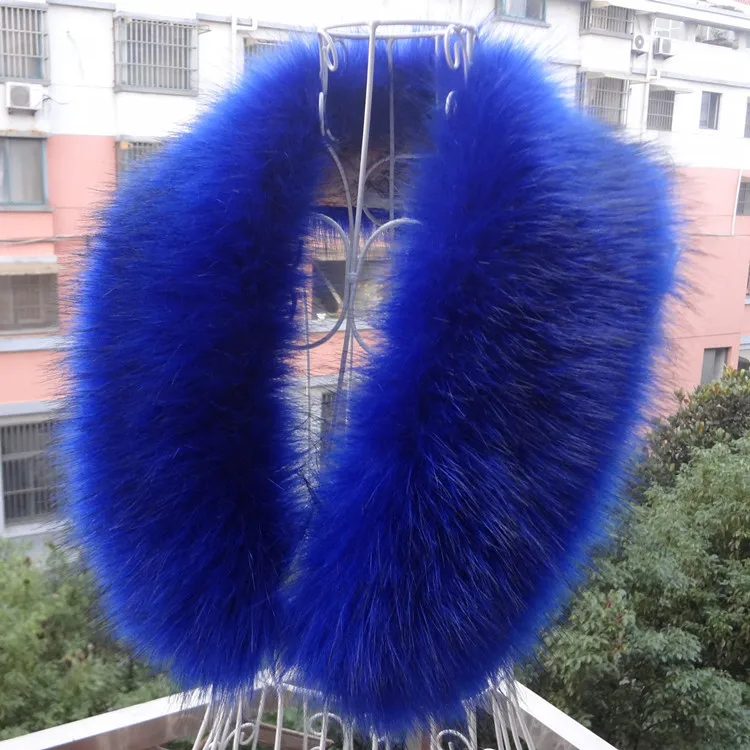 blue Зимний шарф из искусственного меха для wo мужчин, воротник из искусственного меха, теплая Модная шаль, куртки, капюшон, меховой декор, Мужское пальто, меховые роскошные шарфы SQ4 - Цвет: blue
