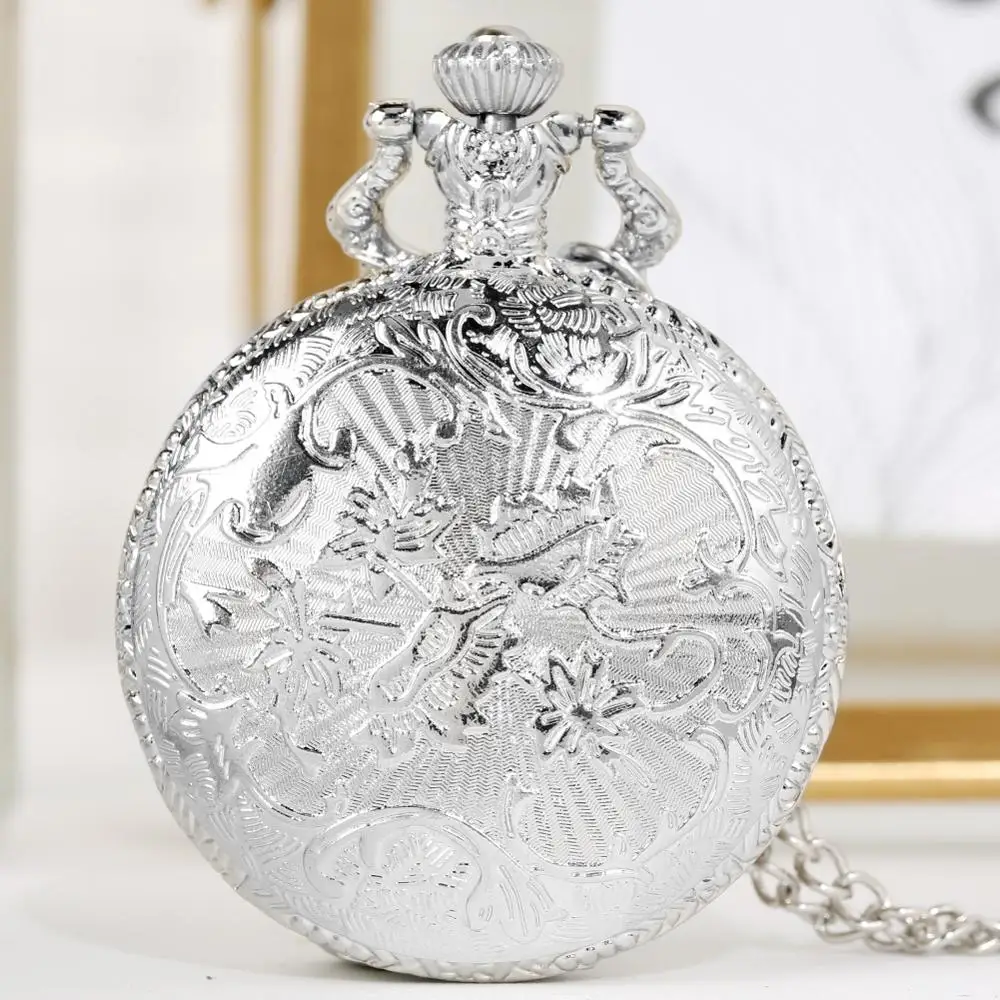 

Retro Sliver Big Truck Pattern Pocket Watches White Dial Chain Pendant Necklace Clock Gift for Men Women relojes de bolsillo